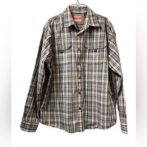 Wrangler Gray/Blue Plaid Men's Long Sleeved Button Down Collared Shirt Size L